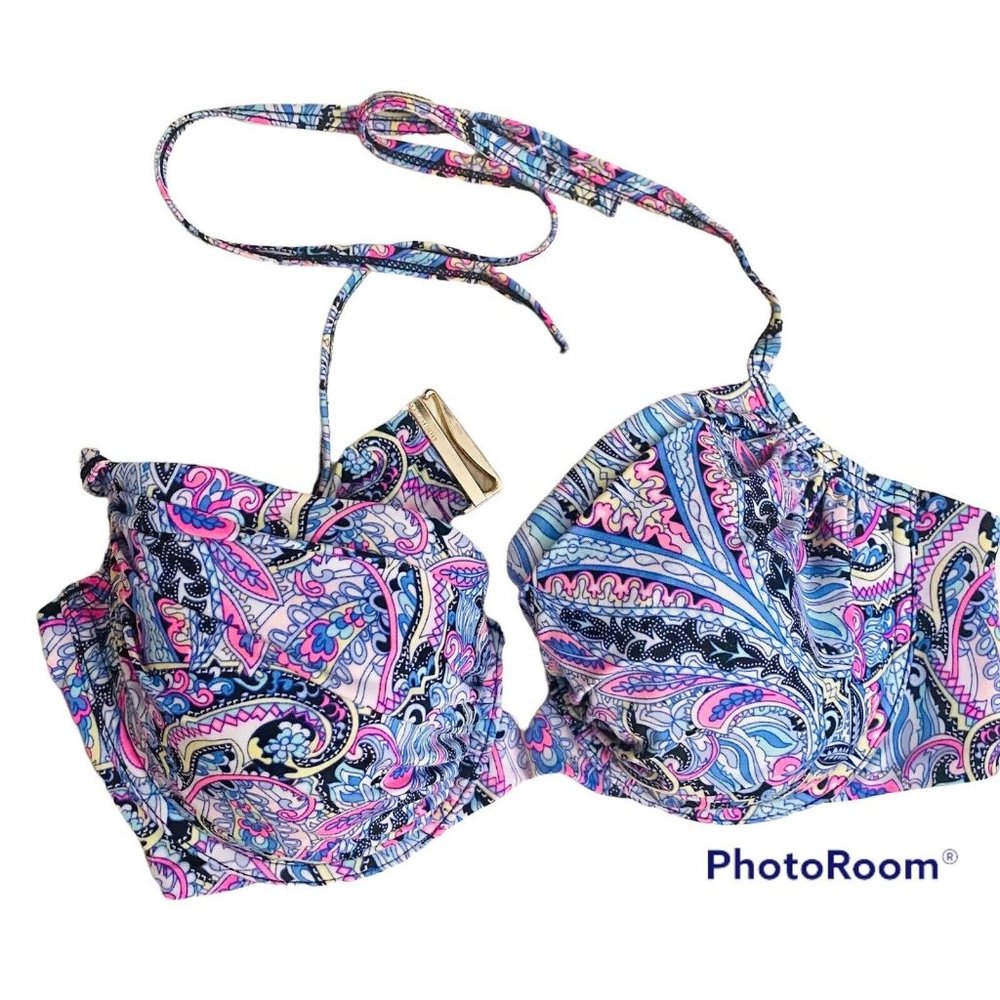 Victorias Secret Paisley Underwire Halter Bikini Top Pink Blue 307735-4RV‎